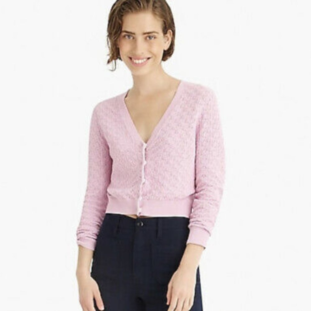 NWT J. Crew Pointelle Pink V-Neck Cardigan